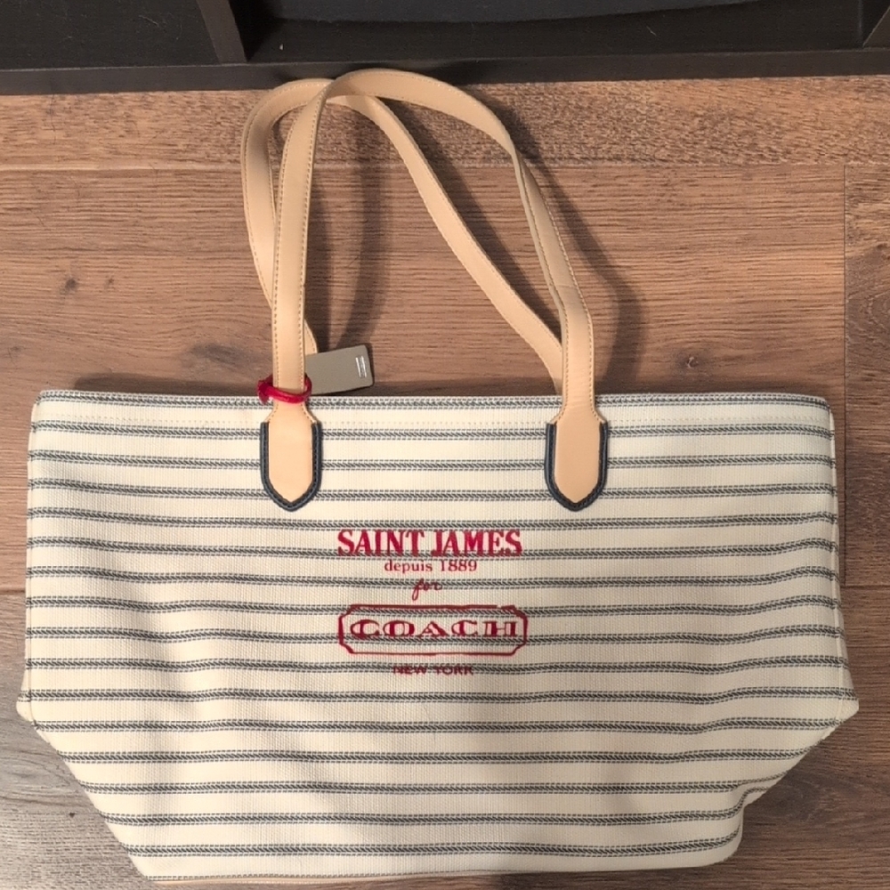 Coach Striped Tote Bag with Tan Handles - Picture 8 of 8